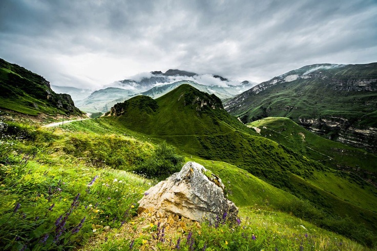 Laza Village in the Greater Caucasus mountains of Azerbaijan with dramatic alpine peaks and waterfalls